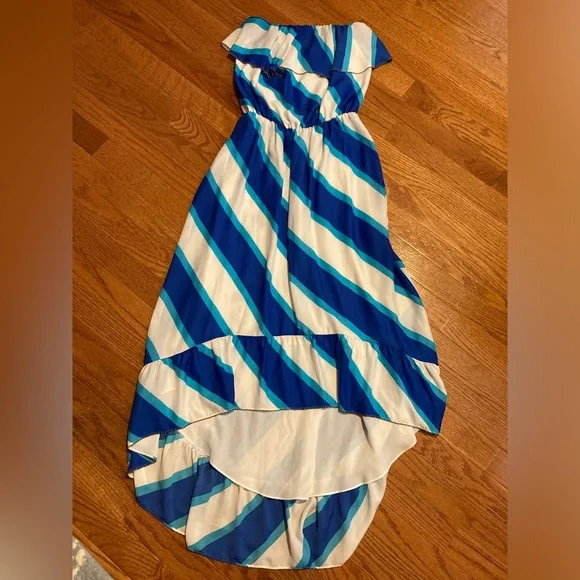 Lilly Pulitzer 🌸Caldwell Sail Stripe High Low Strapless Dress w/Gold Trim Small - Picture 4 of 12